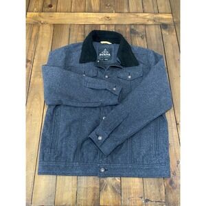 prAna Pinnacle Jacket Mens Large Charcoal Wool Blend Sherpa Collar Trucker Coat